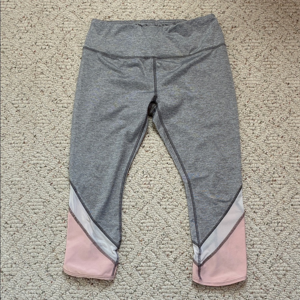 RBX Athletic Pink & Grey Heathered Mesh Workout Capri Cropped Legging Yoga Pants